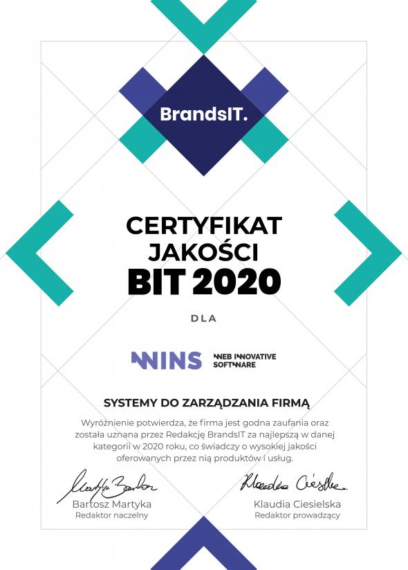 Certyfikat Jakości BIT 2020